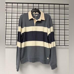 Marine Layer Navy and Cream Striped Polo
